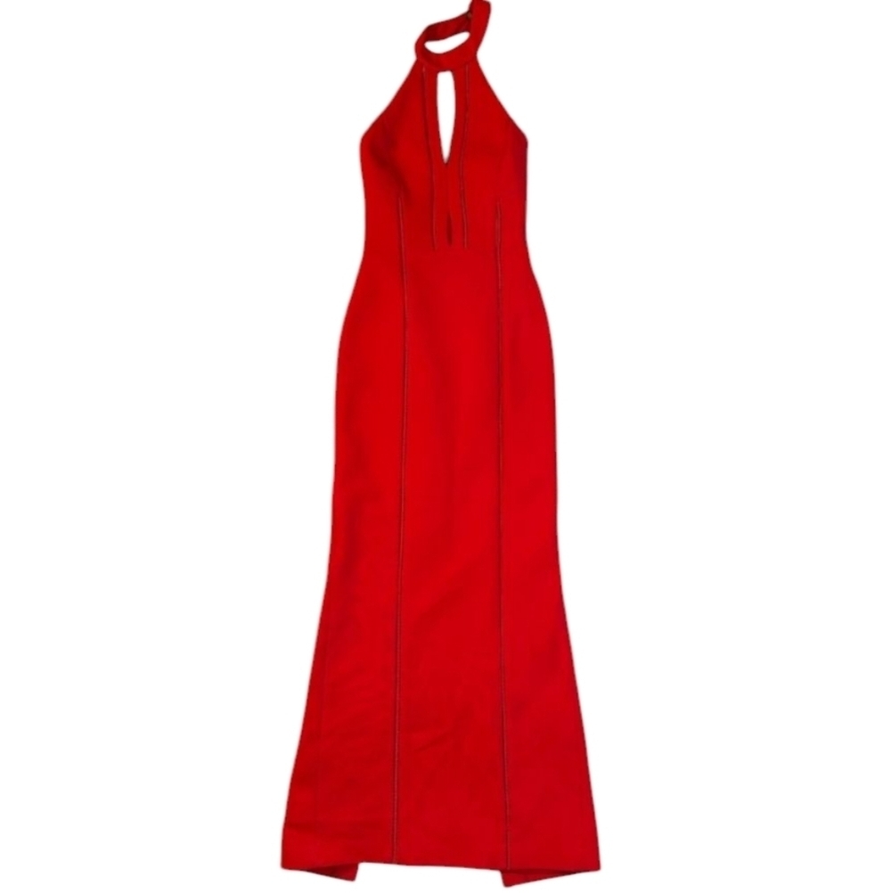 NEW Nicholas Dress Revolve Red Maxi Halter Dress Gown Plunge Neck Size 0